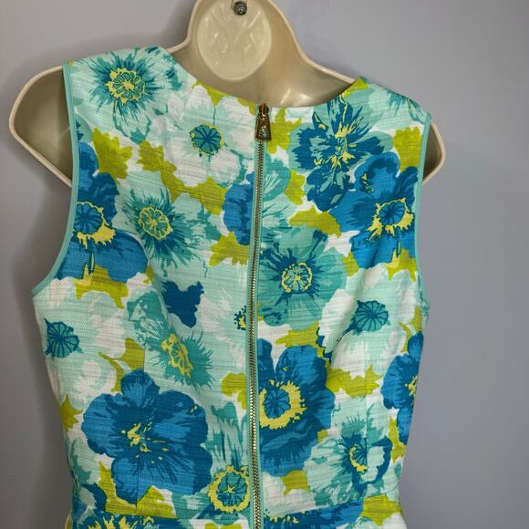 Sail to Sable Flower Basketweave Flit & Flare Mini Dress Linen Blend Blue Sz 6 - Picture 3 of 16